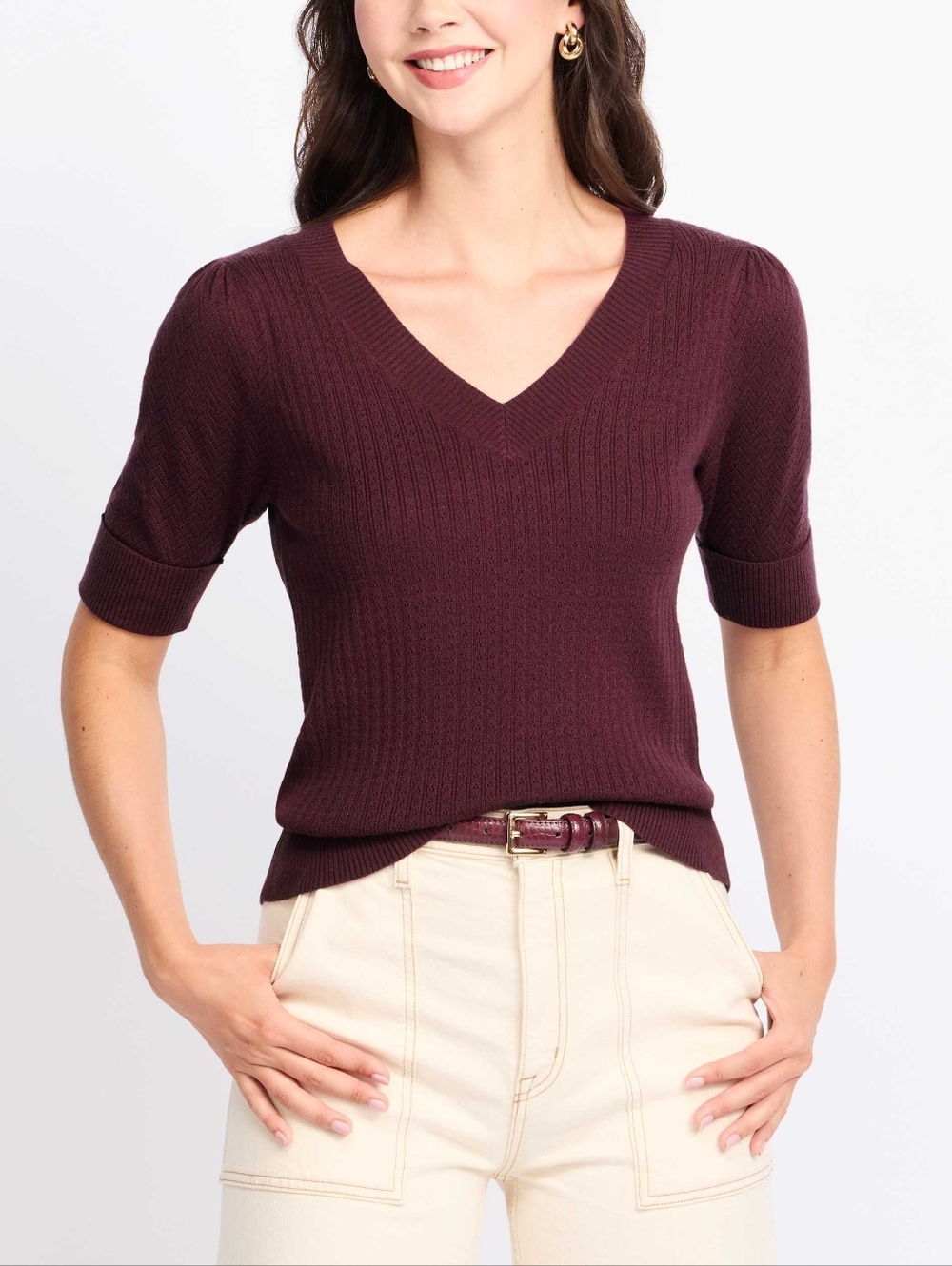 Les Serein Bollo Pointelle Short Sleeve Sweater